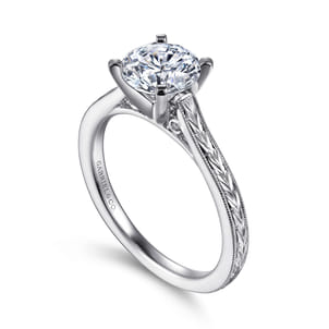 Alma - Vintage Inspired 14K White Gold Round Solitaire Engagement Ring