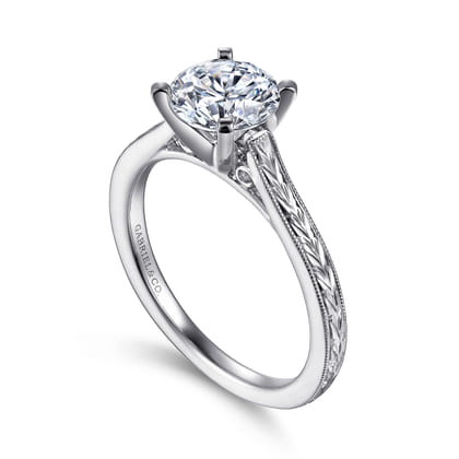 Alma - Vintage Inspired 14K White Gold Round Solitaire Engagement Ring