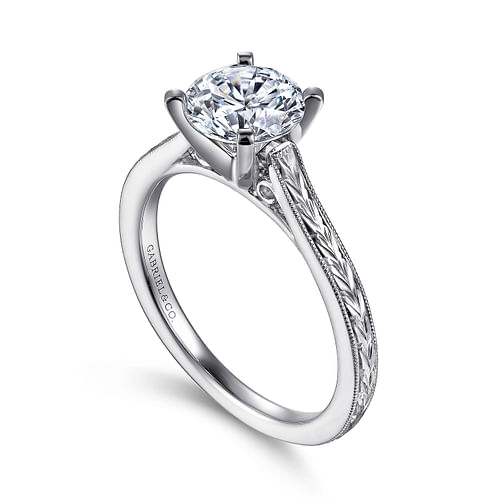 Alma - Vintage Inspired 14K White Gold Round Solitaire Engagement Ring - Shot 3