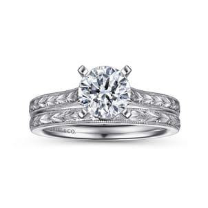 Alma - Vintage Inspired 14K White Gold Round Solitaire Engagement Ring