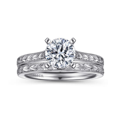 Alma - Vintage Inspired 14K White Gold Round Solitaire Engagement Ring