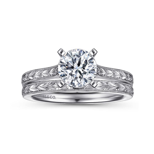 Alma - Vintage Inspired 14K White Gold Round Solitaire Engagement Ring - Shot 4