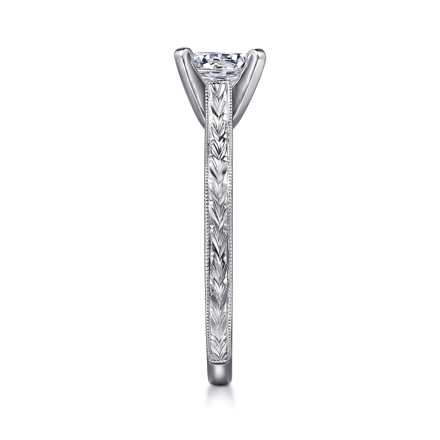 Alma - Vintage Inspired 14K White Gold Round Solitaire Engagement Ring