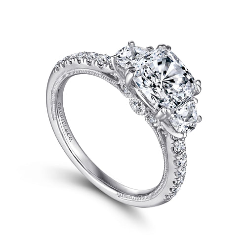 Aloise - Platinum Cushion Cut Three Stone Diamond Engagement Ring - 0.6 ct - Shot 3