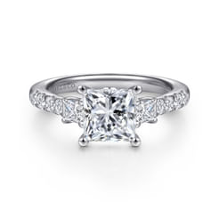 14K White Gold Princess Cut Three Stone Diamond Engagement Ring