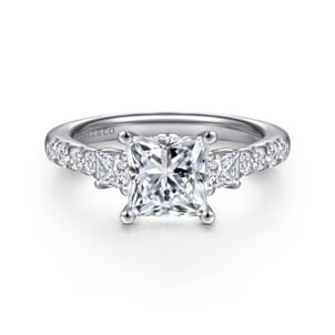 Alta - 14K White Gold Princess Cut Three Stone Diamond Engagement Ring
