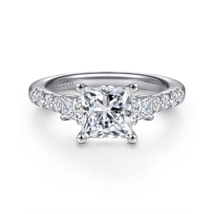 Alta - 14K White Gold Princess Cut Three Stone Diamond Engagement Ring
