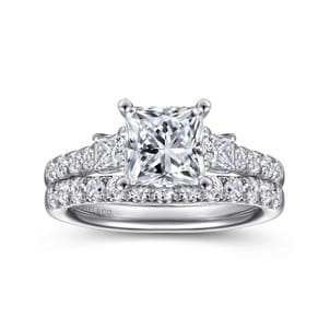 Alta - 14K White Gold Princess Cut Three Stone Diamond Engagement Ring