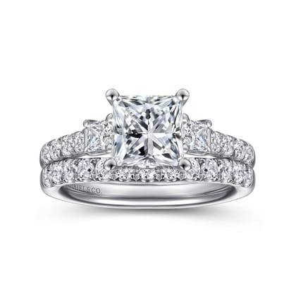 Alta - 14K White Gold Princess Cut Three Stone Diamond Engagement Ring