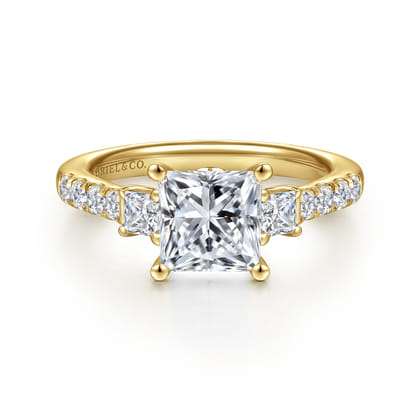 Alta - 14K Yellow Gold Princess Cut Three Stone Diamond Engagement Ring