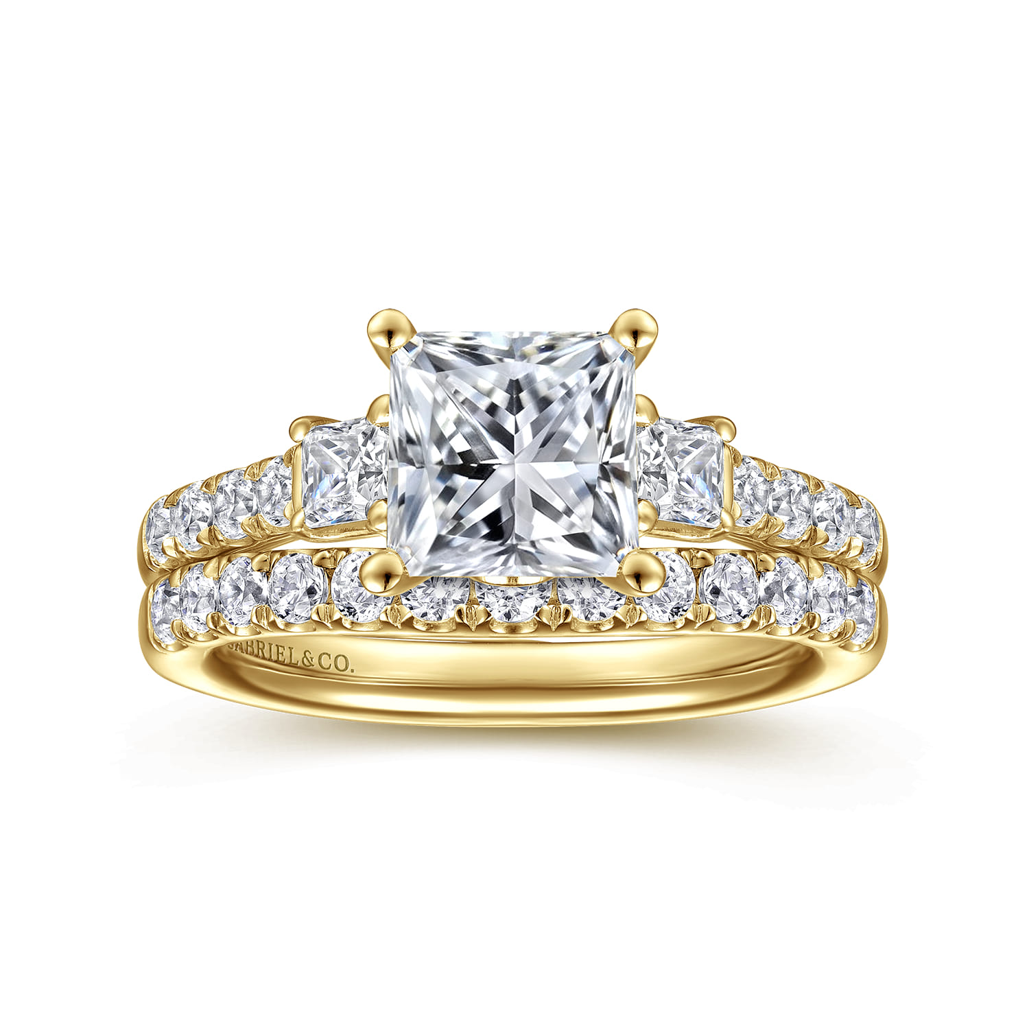 Alta - 14K Yellow Gold Princess Cut Three Stone Diamond Engagement Ring