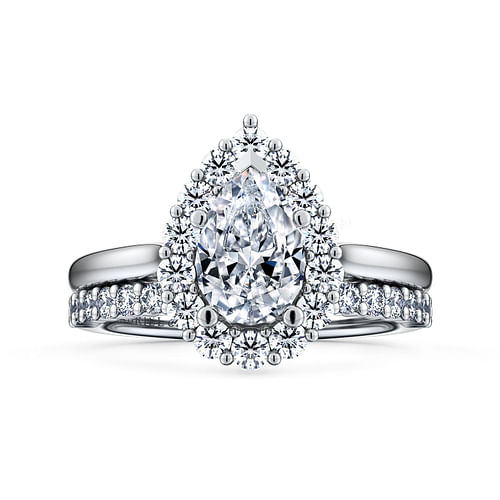 Althea - 14K White Gold Pear Shape Halo Diamond Engagement Ring - 0.39 ct - Shot 4