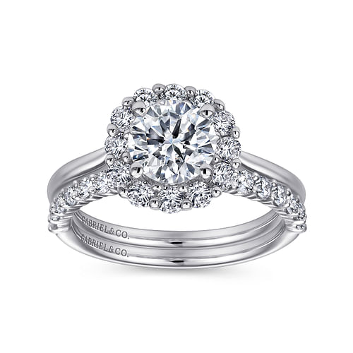 Althea - 14K White Gold Round Halo Diamond Engagement Ring - 0.39 ct - Shot 4