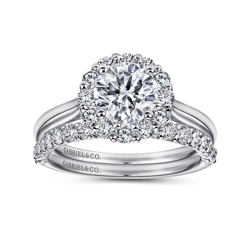 Althea - 14K White Gold Round Halo Diamond Engagement Ring - 0.47 ct - Shot 4