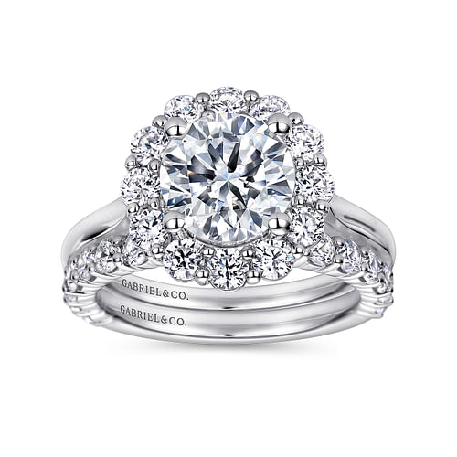 Althea - 14K White Gold Round Halo Diamond Engagement Ring - 0.73 ct - Shot 4