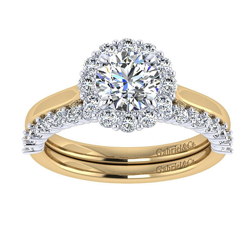 Althea - 14K White-Yellow Gold Round Halo Diamond Engagement Ring - 0.39 ct - Shot 4