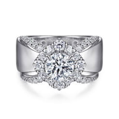14K White Gold Round Halo Diamond Engagement Ring