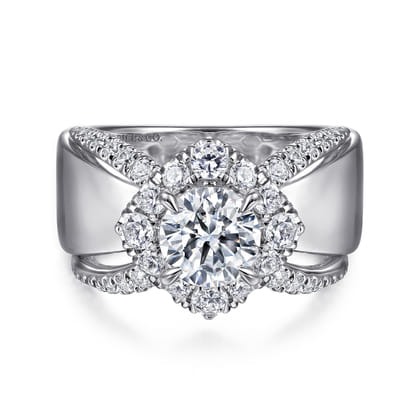 Alva - 14K White Gold Round Halo Diamond Engagement Ring