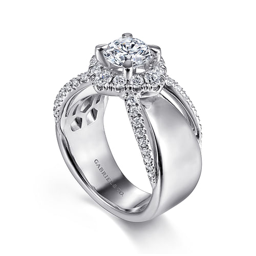 Alva - 14K White Gold Round Halo Diamond Engagement Ring - 0.66 ct - Shot 3