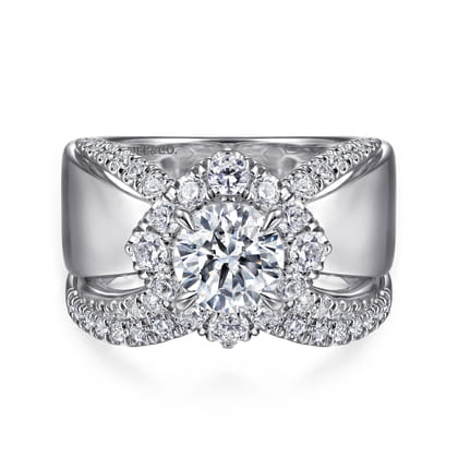 Alva - 14K White Gold Round Halo Diamond Engagement Ring