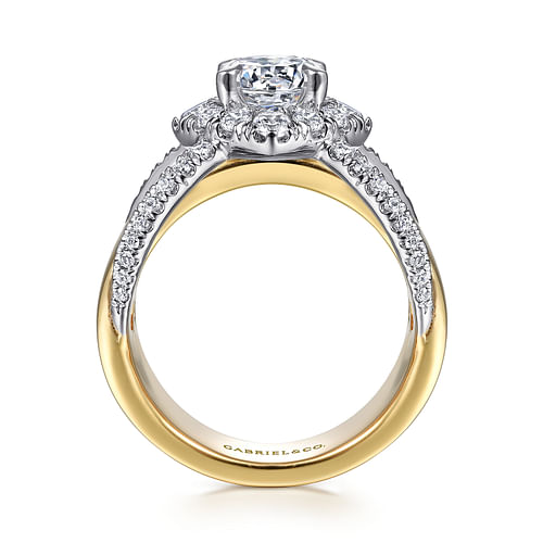Alva - 14K White-Yellow Gold Round Halo Diamond Engagement Ring - 0.66 ct - Shot 2