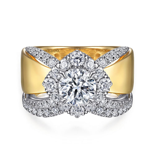 Alva - 14K White-Yellow Gold Round Halo Diamond Engagement Ring - 0.66 ct - Shot 4