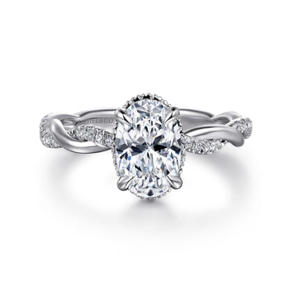 Ama - 14K White Gold Oval Halo Diamond Engagement Ring