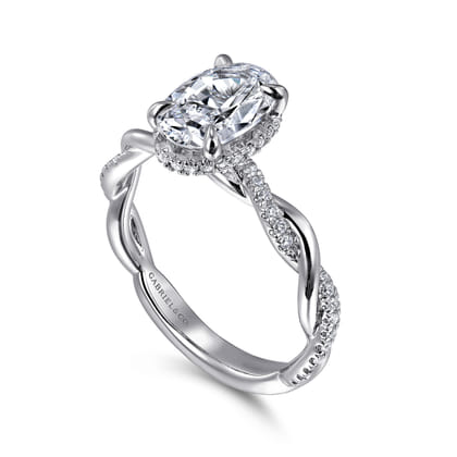 Ama - 14K White Gold Oval Halo Diamond Engagement Ring