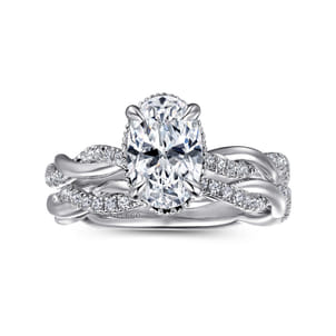 Ama - 14K White Gold Oval Halo Diamond Engagement Ring