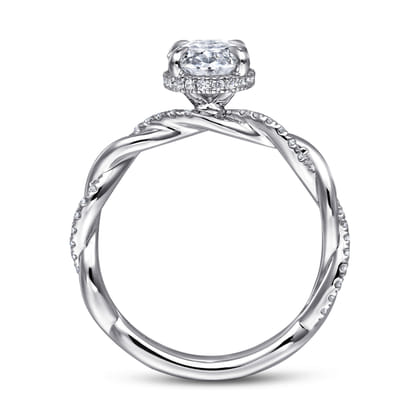 Ama - 14K White Gold Oval Halo Twisted Diamond Engagement Ring