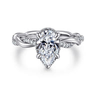 Ama - 14K White Gold Pear Shape Halo Diamond Engagement Ring