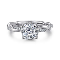 Ama - 14K White Gold Twisted Cushion Halo Diamond Engagement Ring