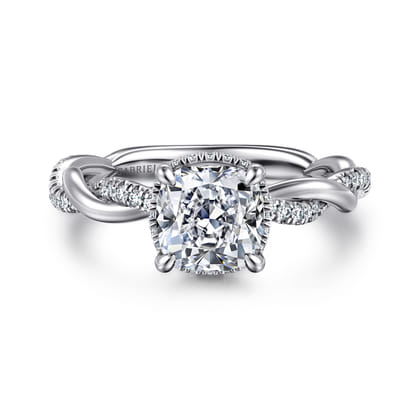 Ama - 14K White Gold Twisted Cushion Halo Diamond Engagement Ring