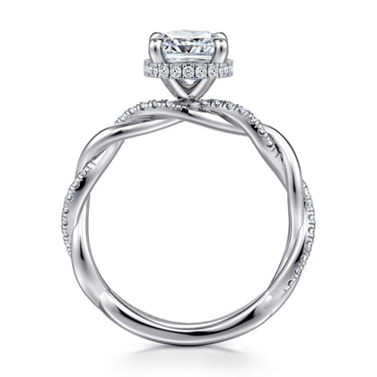Ama - 14K White Gold Twisted Cushion Halo Diamond Engagement Ring