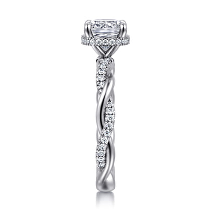 Ama - 14K White Gold Twisted Cushion Halo Diamond Engagement Ring