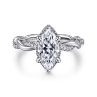 Ama - 14K White Gold Twisted Marquise Shape Halo Diamond Engagement Ring