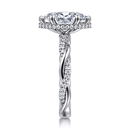 Ama - 14K White Gold Twisted Marquise Shape Halo Diamond Engagement Ring