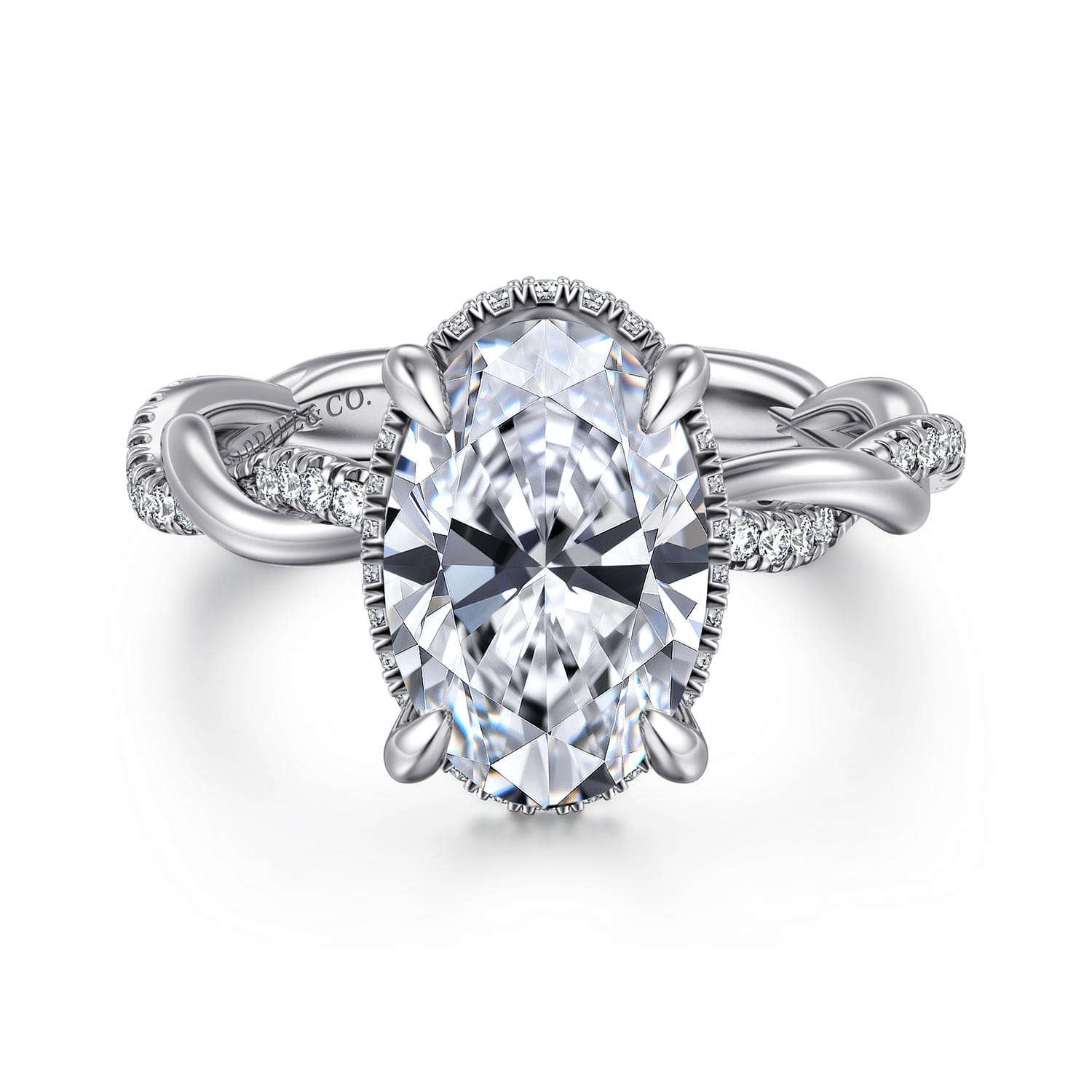 Ama - 14K White Gold Twisted Oval Halo Diamond Engagement Ring