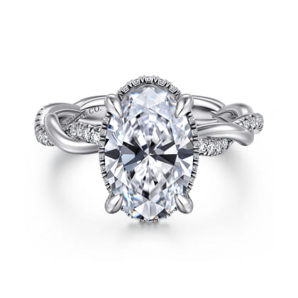 Ama - 14K White Gold Twisted Oval Halo Diamond Engagement Ring