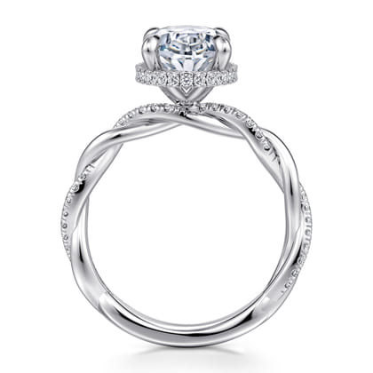 Ama - 14K White Gold Twisted Oval Halo Diamond Engagement Ring