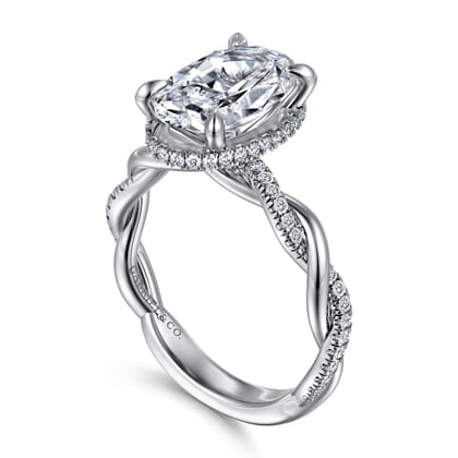 Ama - 14K White Gold Twisted Oval Halo Diamond Engagement Ring