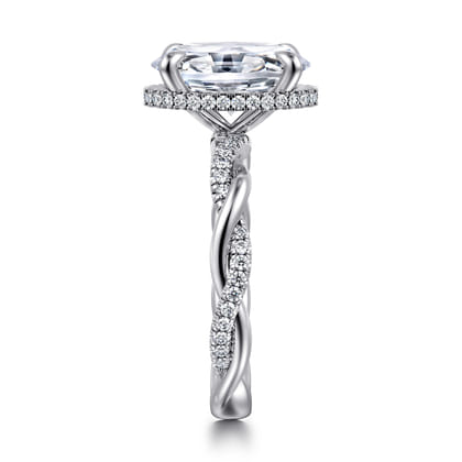 Ama - 14K White Gold Twisted Oval Halo Diamond Engagement Ring
