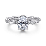 Ama - 14K White Gold Twisted Oval Halo Diamond Engagement Ring