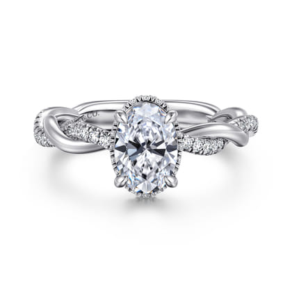 Ama - 14K White Gold Twisted Oval Halo Diamond Engagement Ring