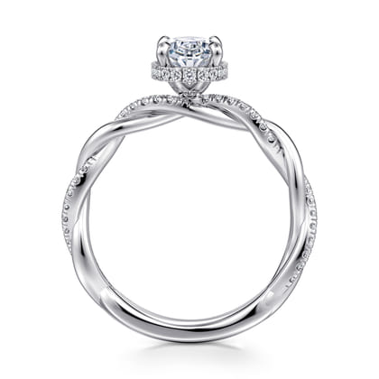 Ama - 14K White Gold Twisted Oval Halo Diamond Engagement Ring