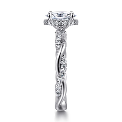 Ama - 14K White Gold Twisted Oval Halo Diamond Engagement Ring