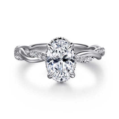 Ama - 14K White Gold Twisted Oval Halo Diamond Engagement Ring