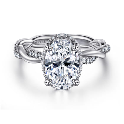 Ama - 14K White Gold Twisted Oval Halo Diamond Engagement Ring