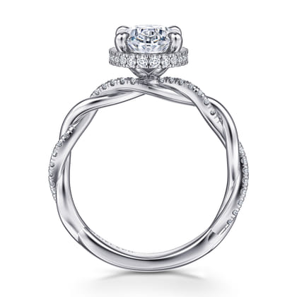 Ama - 14K White Gold Twisted Oval Halo Diamond Engagement Ring