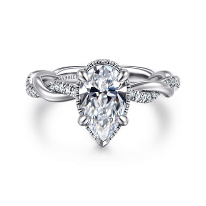 Ama - 14K White Gold Twisted Pear Shape Halo Diamond Engagement Ring
